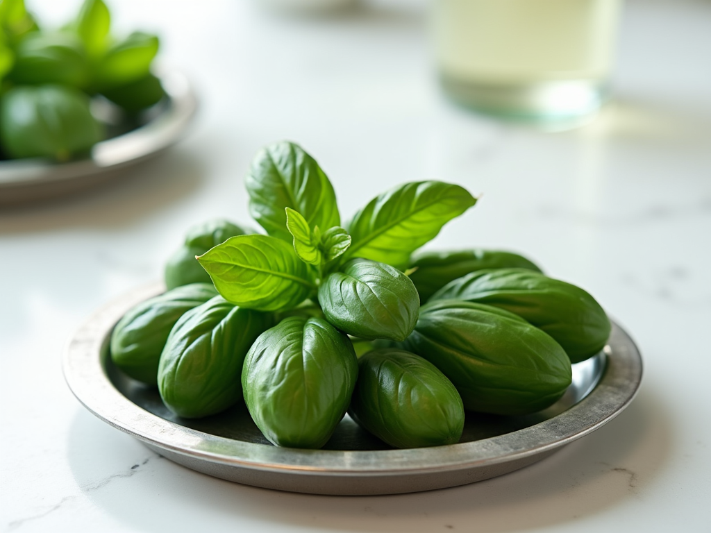 Fresh green basil leaves